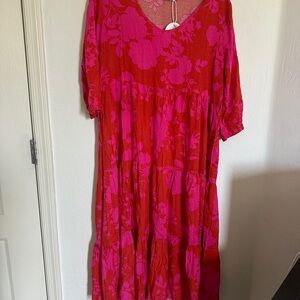 Petal & Pup Red and Pink Floral Midi Dress